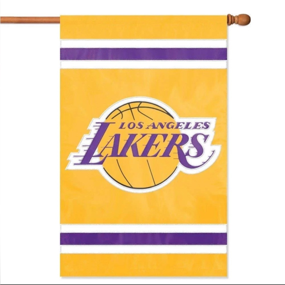 LOS ANGELES LAKERS APPLIQUE
EMBROIDERED 44" × 28" 2-SIDED FLAG OR WALL HANGING